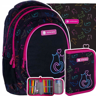 Viackomorový školský batoh Astra, čierny, Odtiene ružovej, Multicolor, 20 l